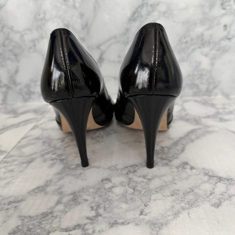 Butter Peep Toe Pumps 8.5 Black Patent Leather Knotted Bow Stiletto Italy‎